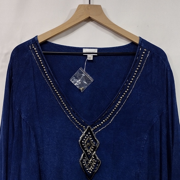 NWOT Avenue Embellished Top Women's 30/32 Blue Boho Retro 90s Y2K Casual Comfy - Picture 2 of 13